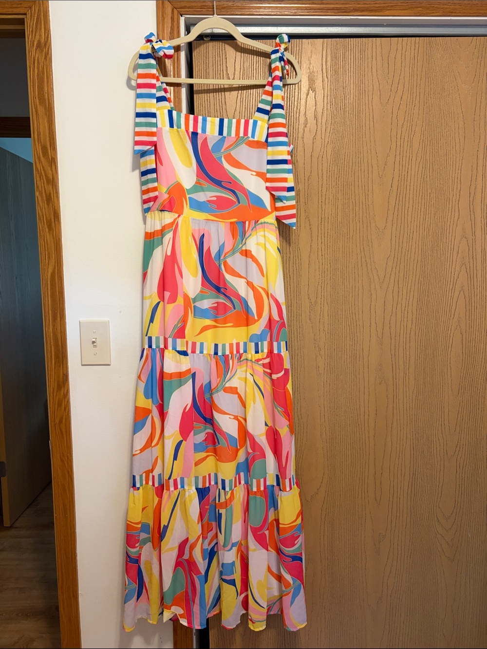 Flying Tomato Multicolor Swirl Tie-Shoulder Maxi Dress